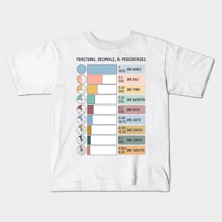 Math Fraction Wheels, Decimals, and Percentages Educational Art in Muted Boho Rainbow Colors for Kids Kids T-Shirt